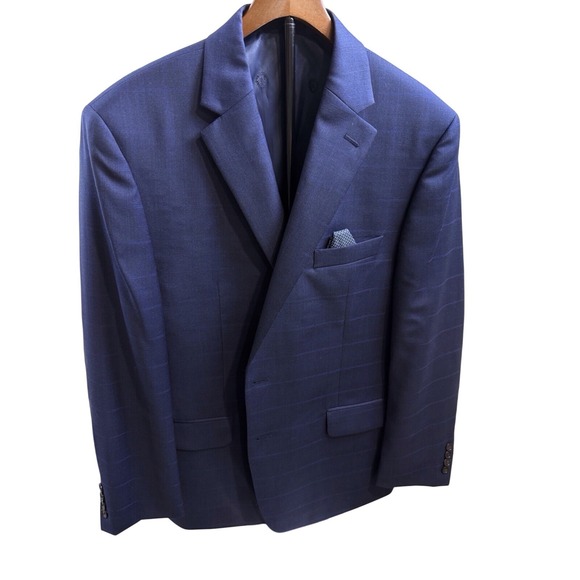 Lauren Ralph Lauren Mens Wool Blend Window Pane Two-Button Blazer‎ Navy 44REG